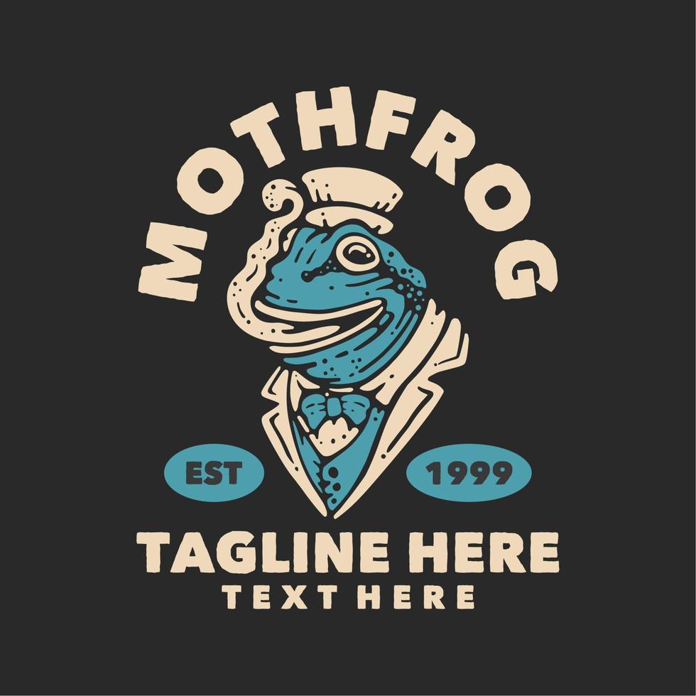 t shirt design mothfrog with frog wearing suit and gray background vintage illustration vector