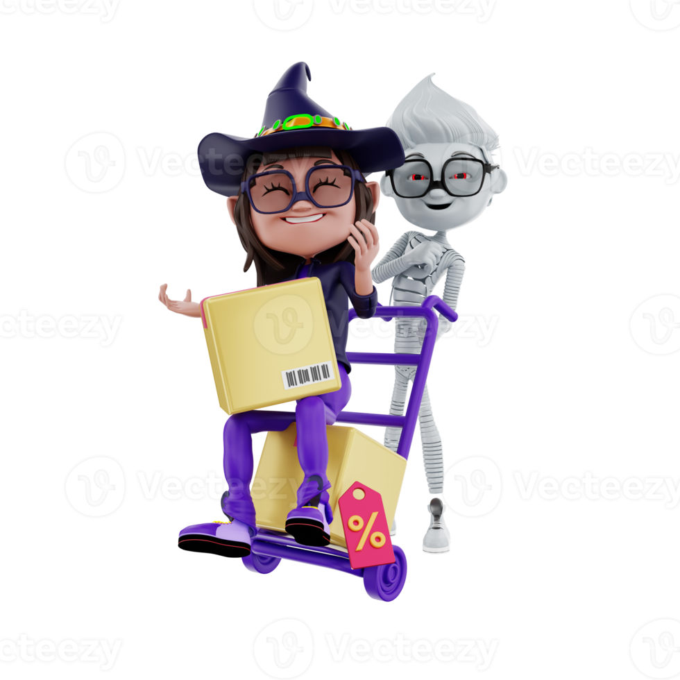 3d rendering of halloween characters png