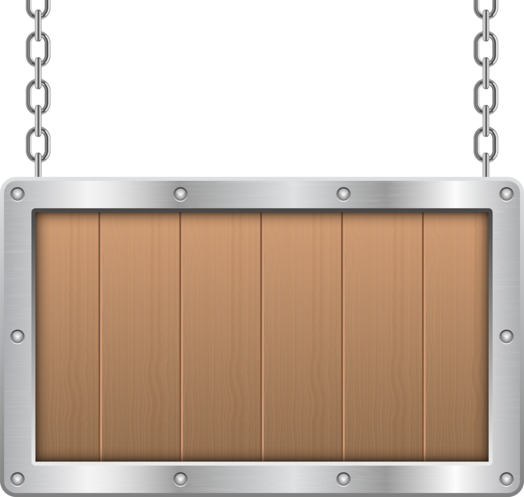 hölzernes hängendes Brett mit metallischer Rahmenclipart-Designillustration png