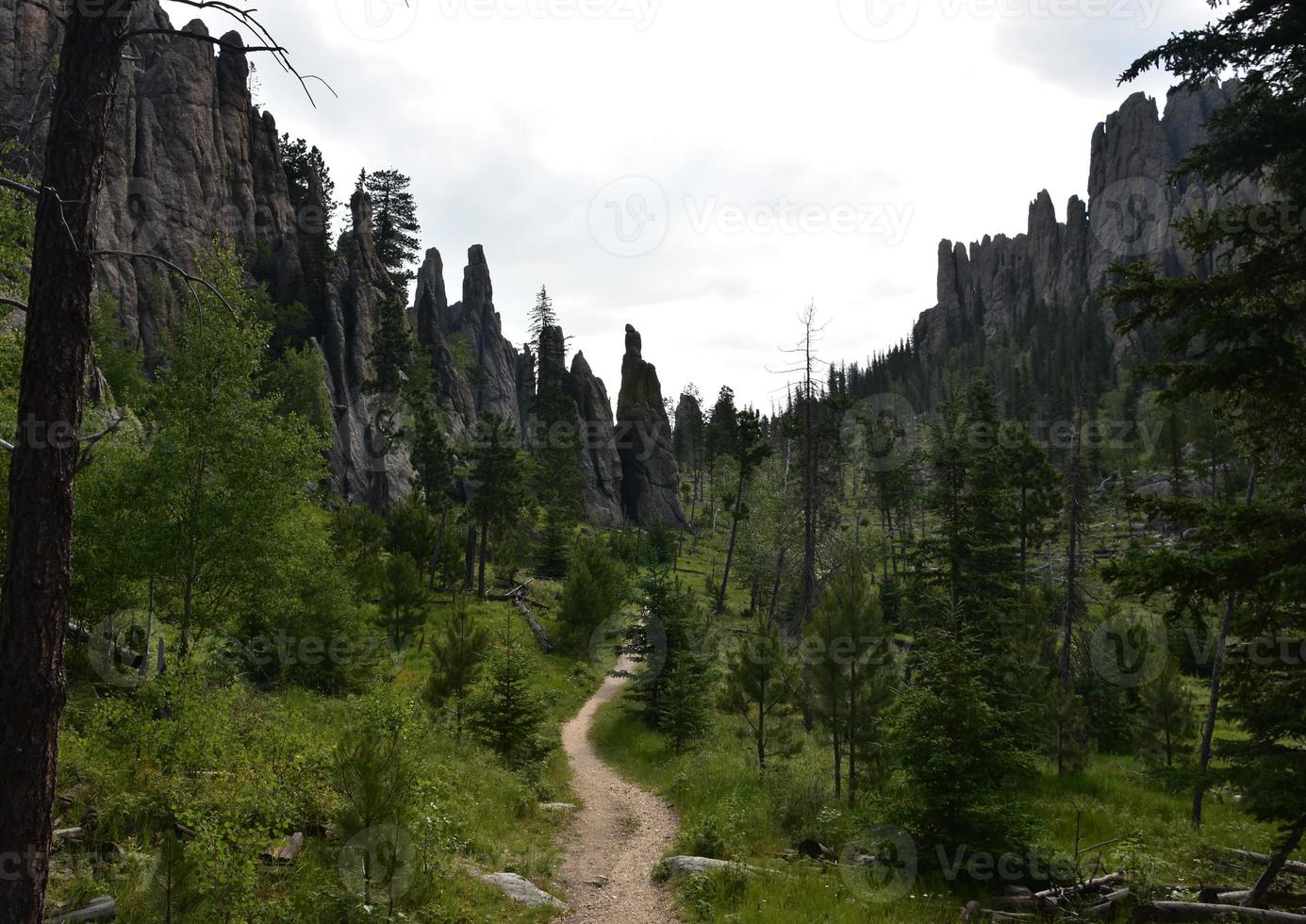 Packed Dirt Pathway with Large Towering Stones photo