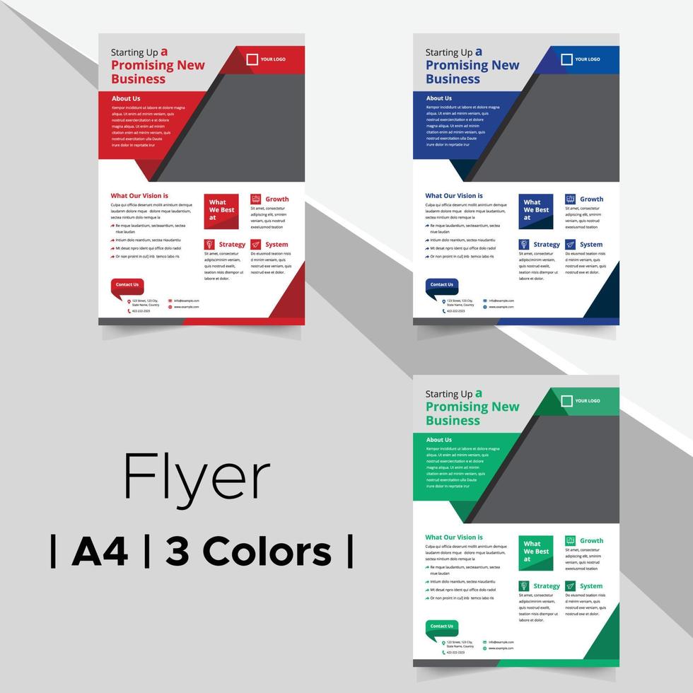 folleto de negocios con elementos geométricos en tres opciones de color vector