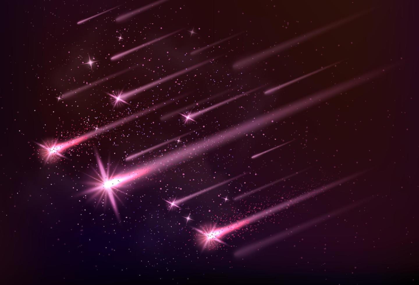 Meteor shower background with falling glowing comets asteroids and stars in space vector illustration