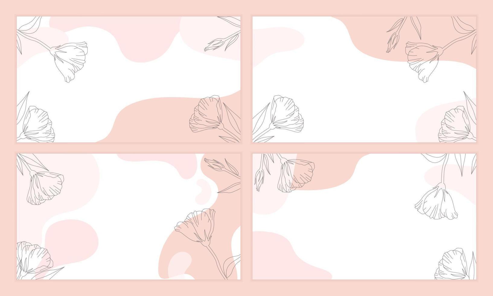 Trendy abstract background set with fluid shapes and floral element in pink pastel colors. Modern geometric wave for presentation, business card, poster, blog, wallpaper, wedding. Vector illustration.