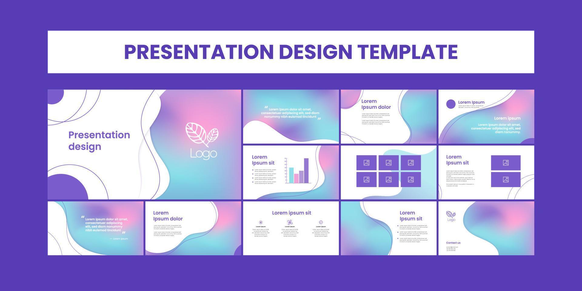 Set of modern presentation templates. Presentation design, portfolio vector templates with flowing colorful trendy gradients of geometric shapes. Slide page, flyer, website, company profile