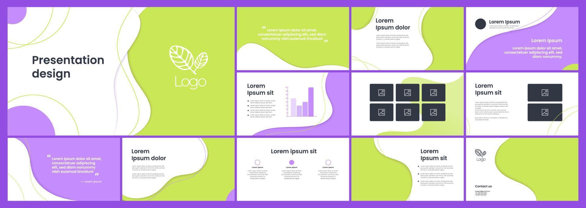 Set of modern presentation templates. Presentation design, portfolio vector templates with flowing colorful trendy gradients of geometric shapes. Slide page, flyer, website, company profile