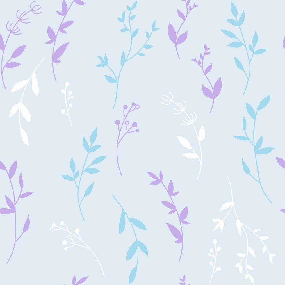 Seamless pattern with wild herbs branches and leaves background cute spring vintage colorful pattern with leaves. vector