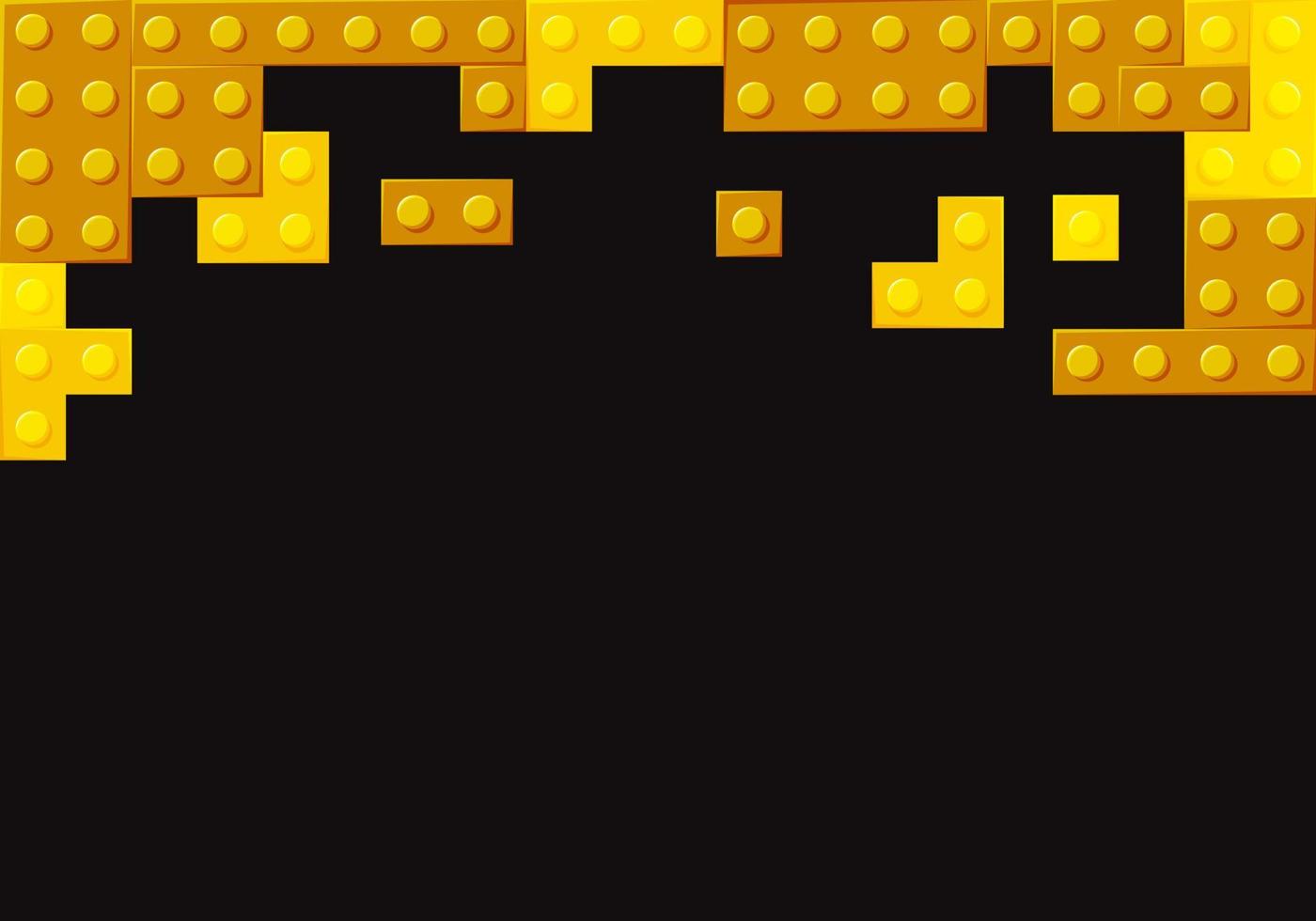 Gold plastic toys on a black background. Golden details of the designer. Different shape. Vector cartoon illustration