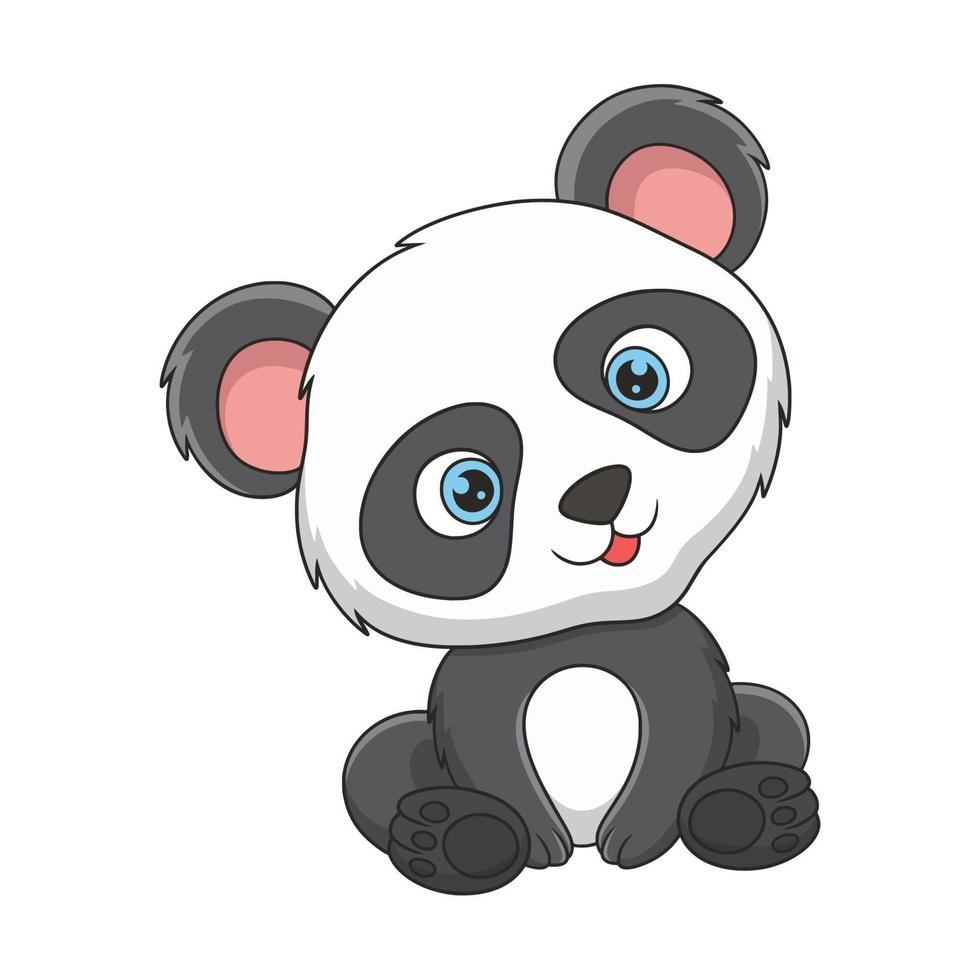 cartoon illustration Panda sitting leisurely under a bamboo tree in the middle of the forest vector