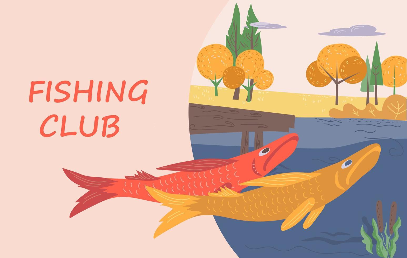 Fishing club banner template, flat vector. vector