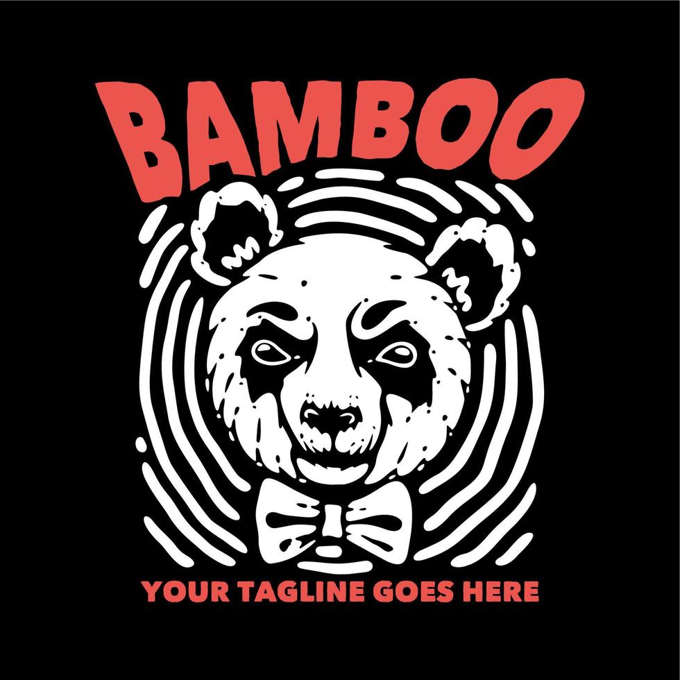 diseño de camiseta bambú con panda con corbata y fondo negro ilustración vintage vector