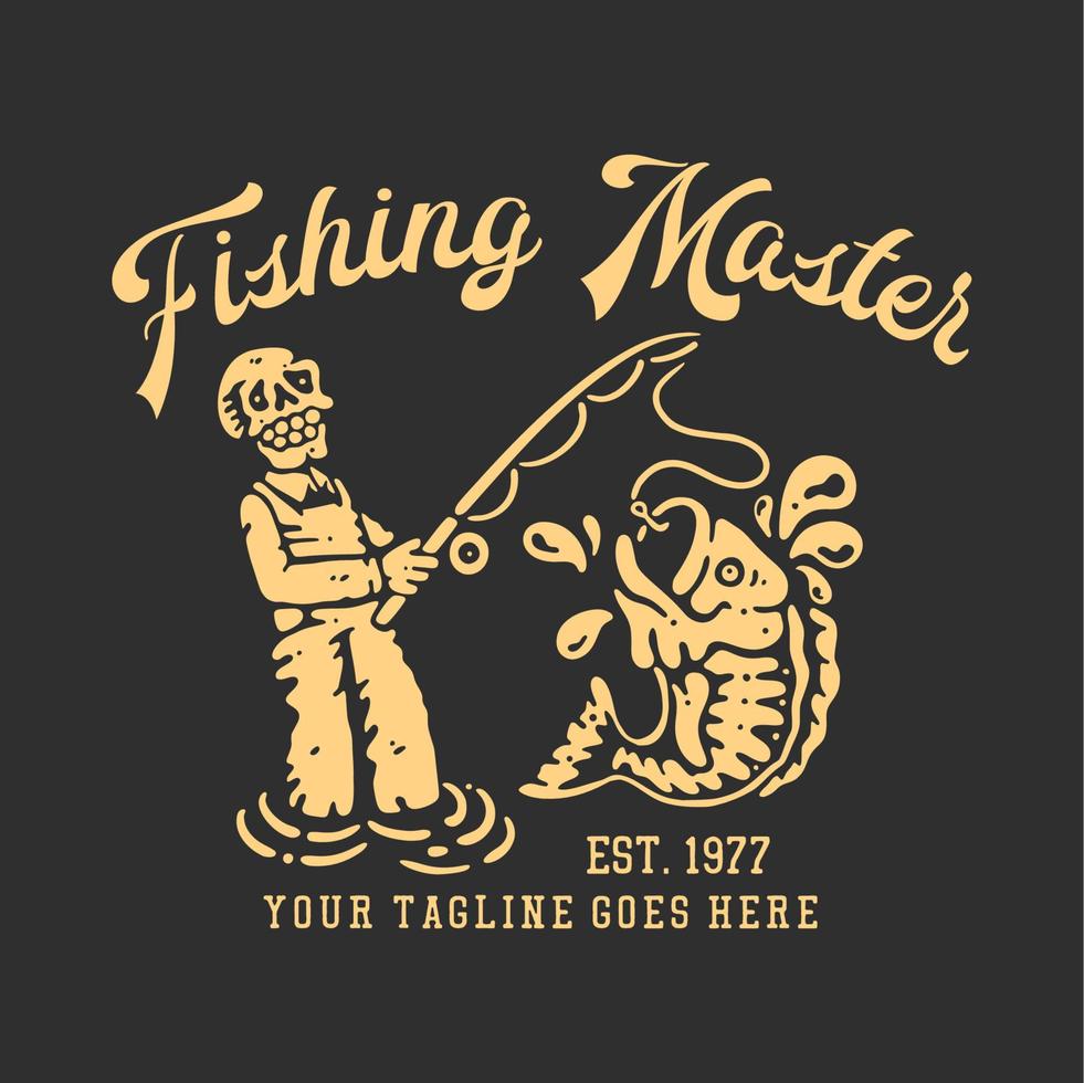 t shirt design master baiter with skeleton eaten by fish with gray