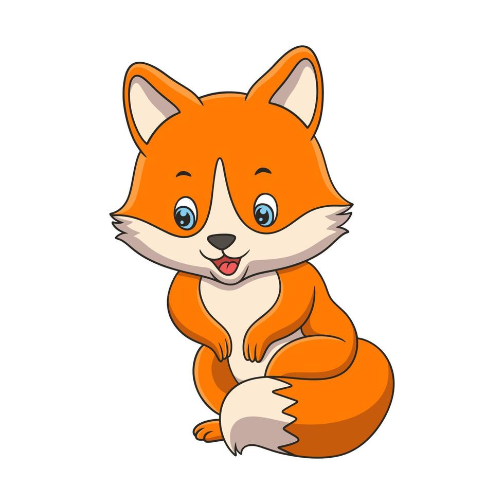 cartoon illustration a fox sitting under a big tree in the middle of the forest vector