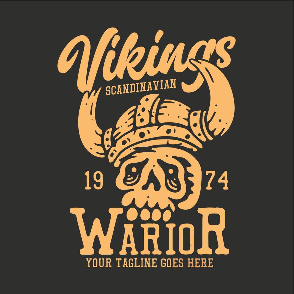t shirt design with skull viking head and gray background vintage illustration vector