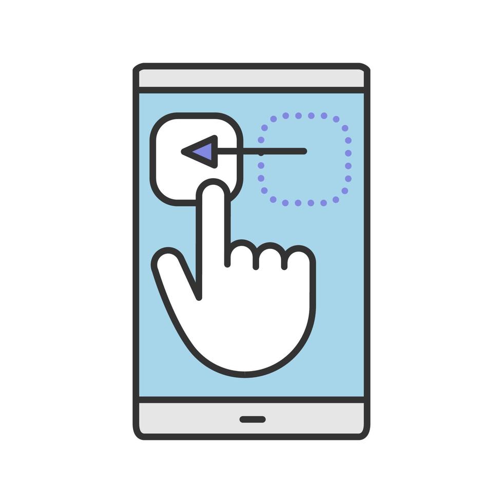 Smartphone touchscreen color icon. Drag gesture. Isolated vector illustration