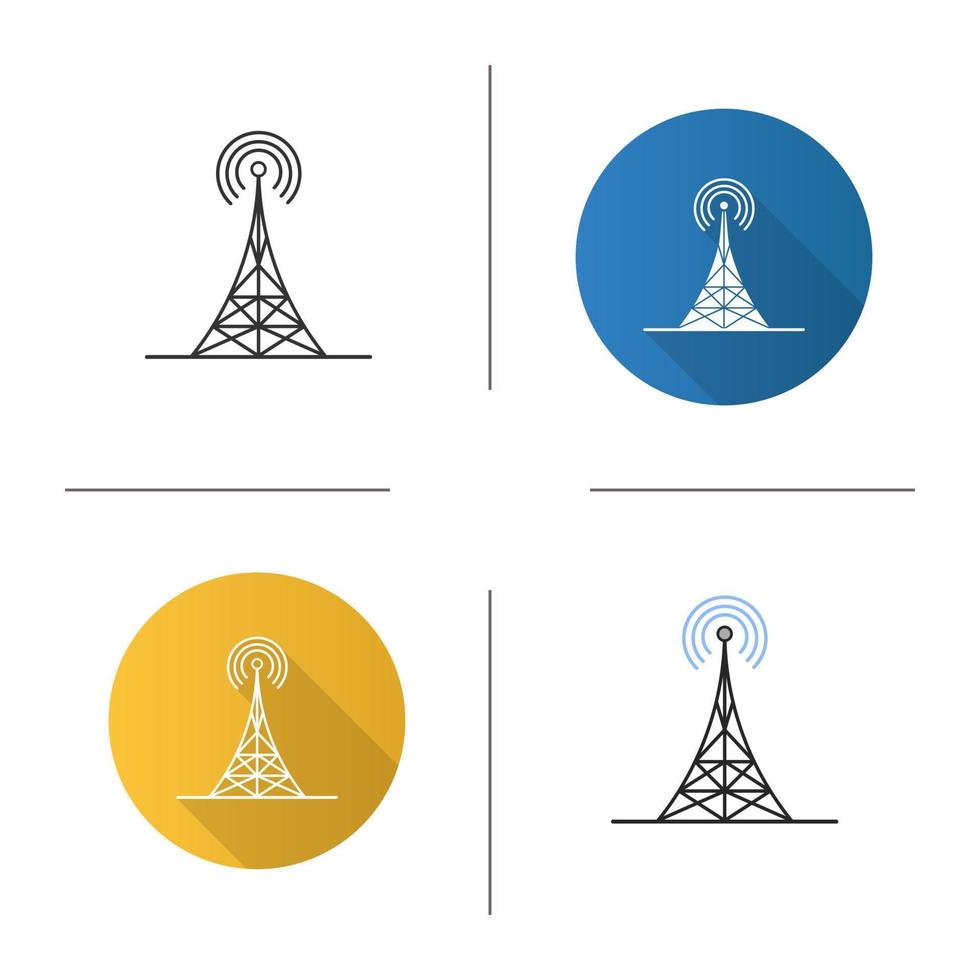 icono de la torre de radio. antena. Diseño plano, estilos lineales y de color. ilustraciones de vectores aislados