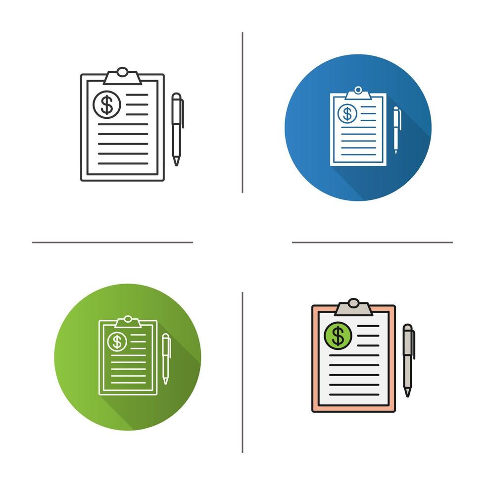 Business contract icon. Credit information. Loan. Flat design, linear and color styles. Isolated vector illustrations