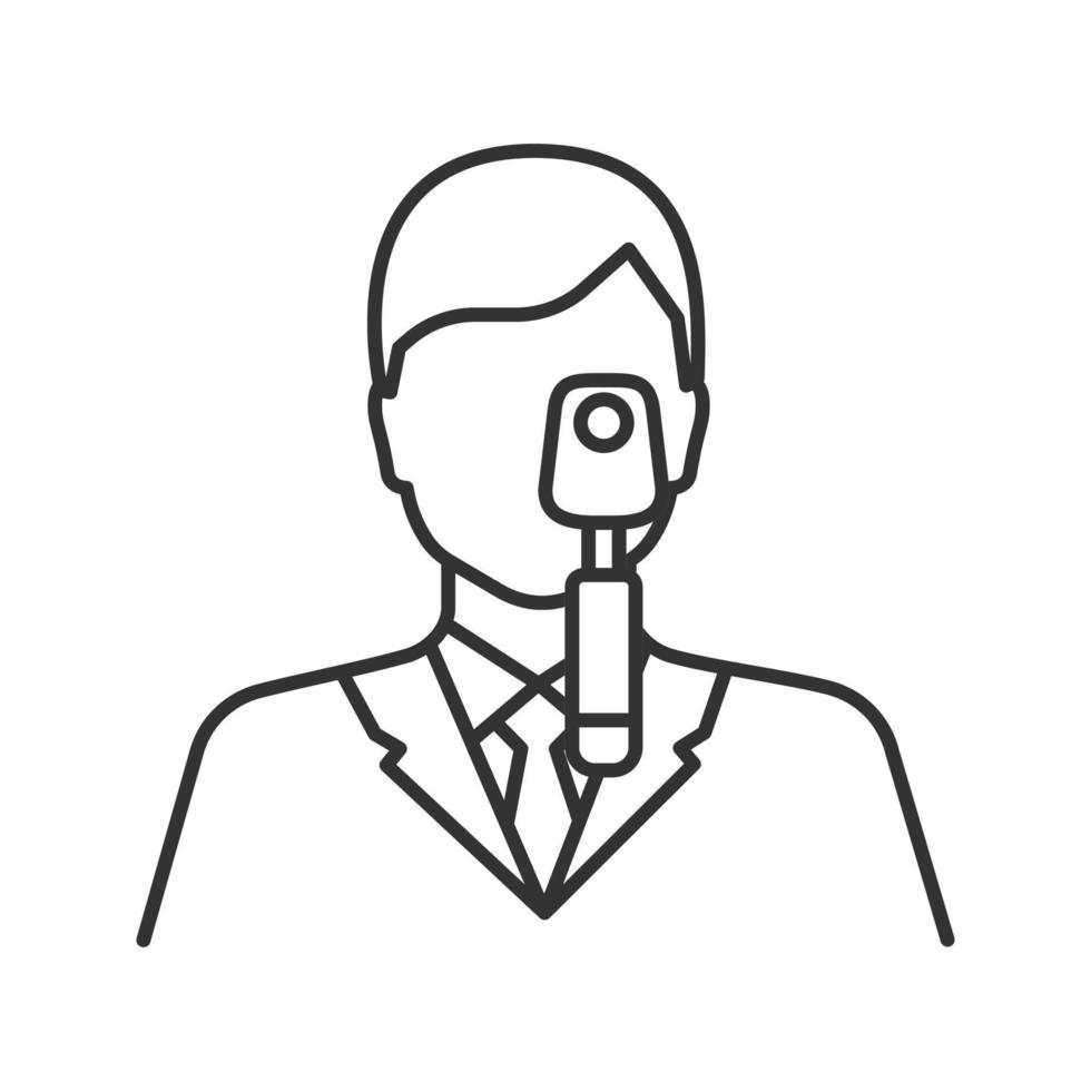 Doctor with ophthalmoscope linear icon. Thin line illustration. Ophthalmologist, optometrist. Contour symbol. Vector isolated outline drawing