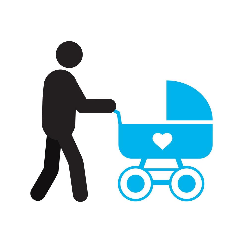 Father with baby carriage silhouette icon. Fatherhood. Isolated vector illustration
