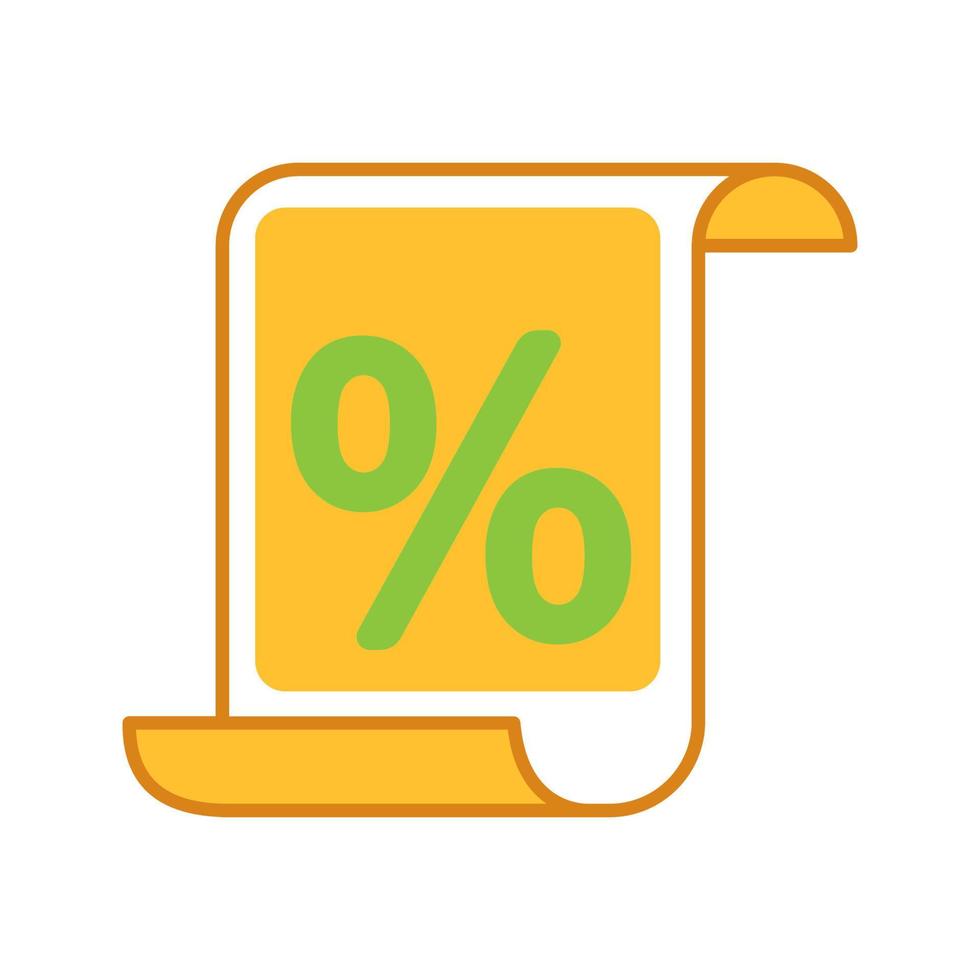 Paper scroll with percent color icon. Discount document, certificate. Isolated vector illustration