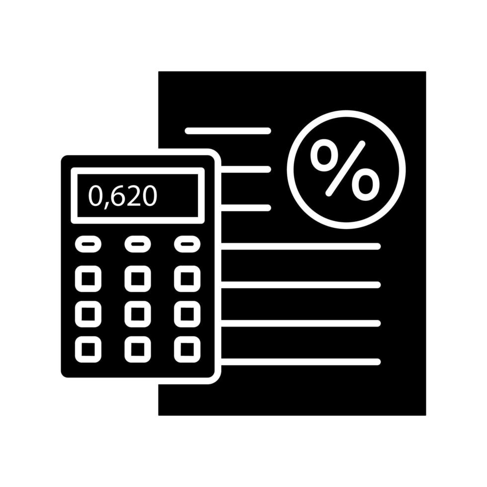 Percentage calculator glyph icon. Interest rate calculations. Silhouette symbol. Negative space. Vector isolated illustration