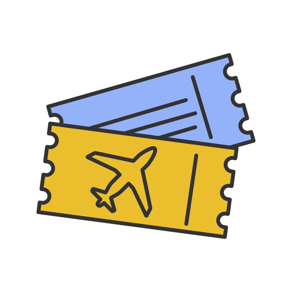 Airplane tickets color icon. Airline boarding pass documents. Isolated vector illustration