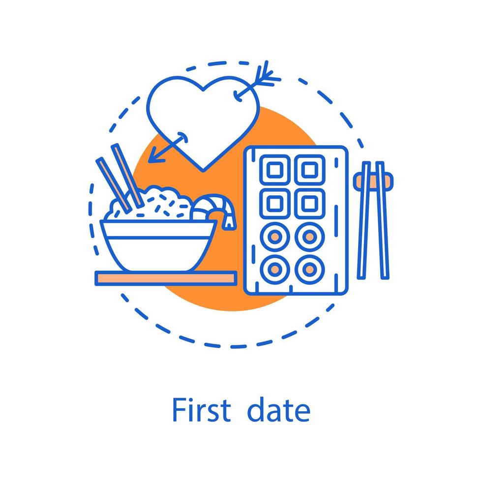 First date concept icon. Romantic relationships idea thin line illustration. Sushi date. Vector isolated outline drawing