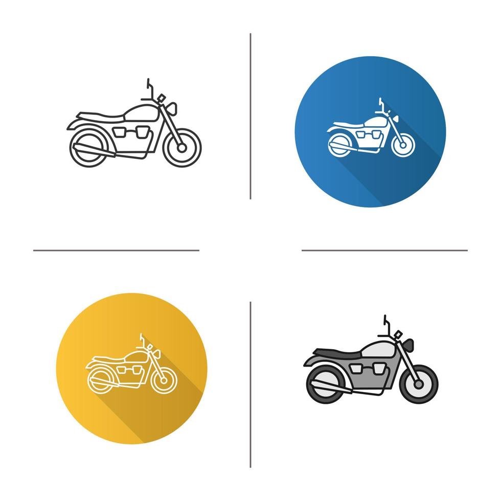 icono de moto. Diseño plano, estilos lineales y de color. motocicleta. ilustraciones de vectores aislados