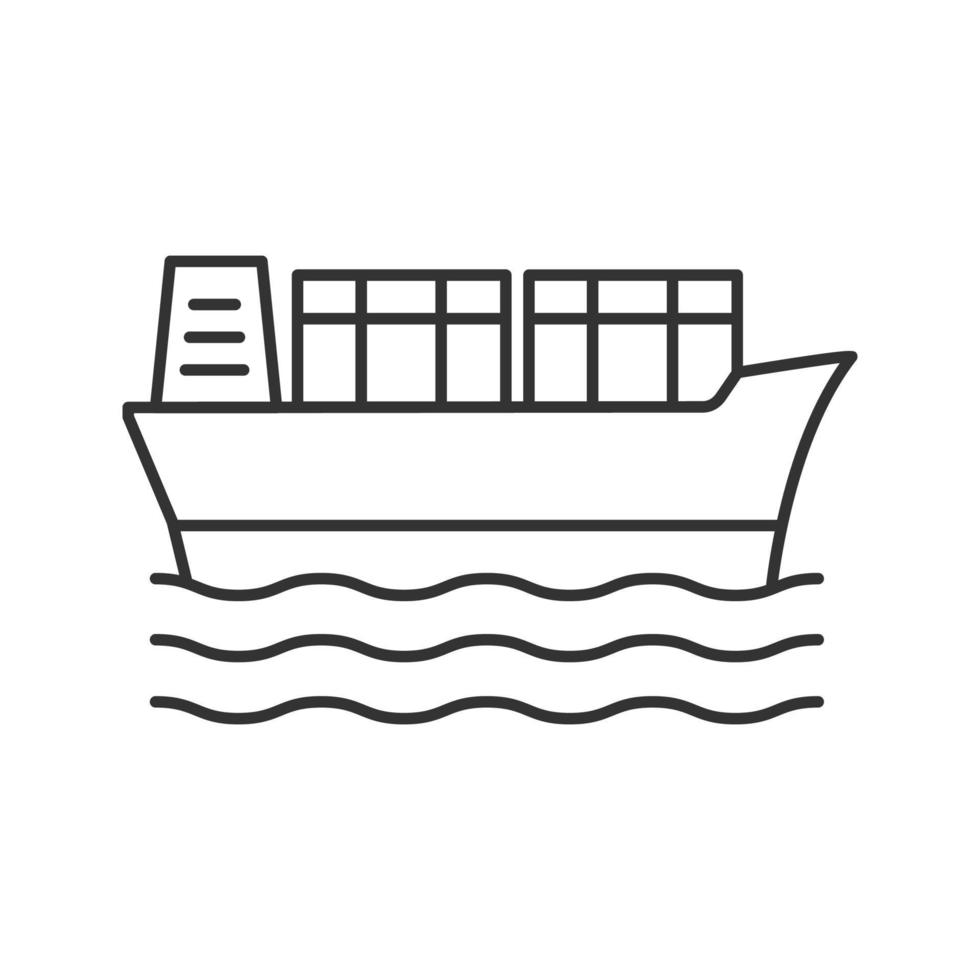 Cargo ship linear icon. Thin line illustration. Tanker. Container vessel. Contour symbol. Vector isolated outline drawing