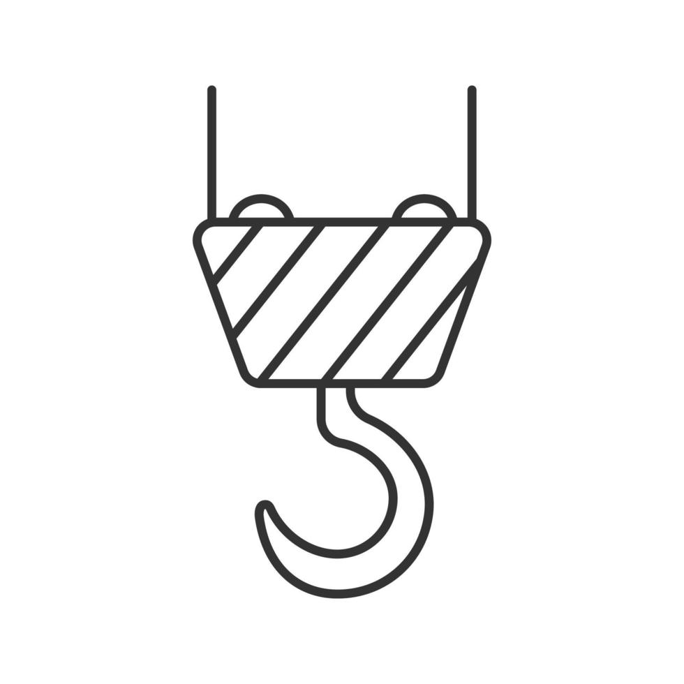 Cargo crane hook linear icon. Thin line illustration. Wire rope hoist. Contour symbol. Vector isolated outline drawing