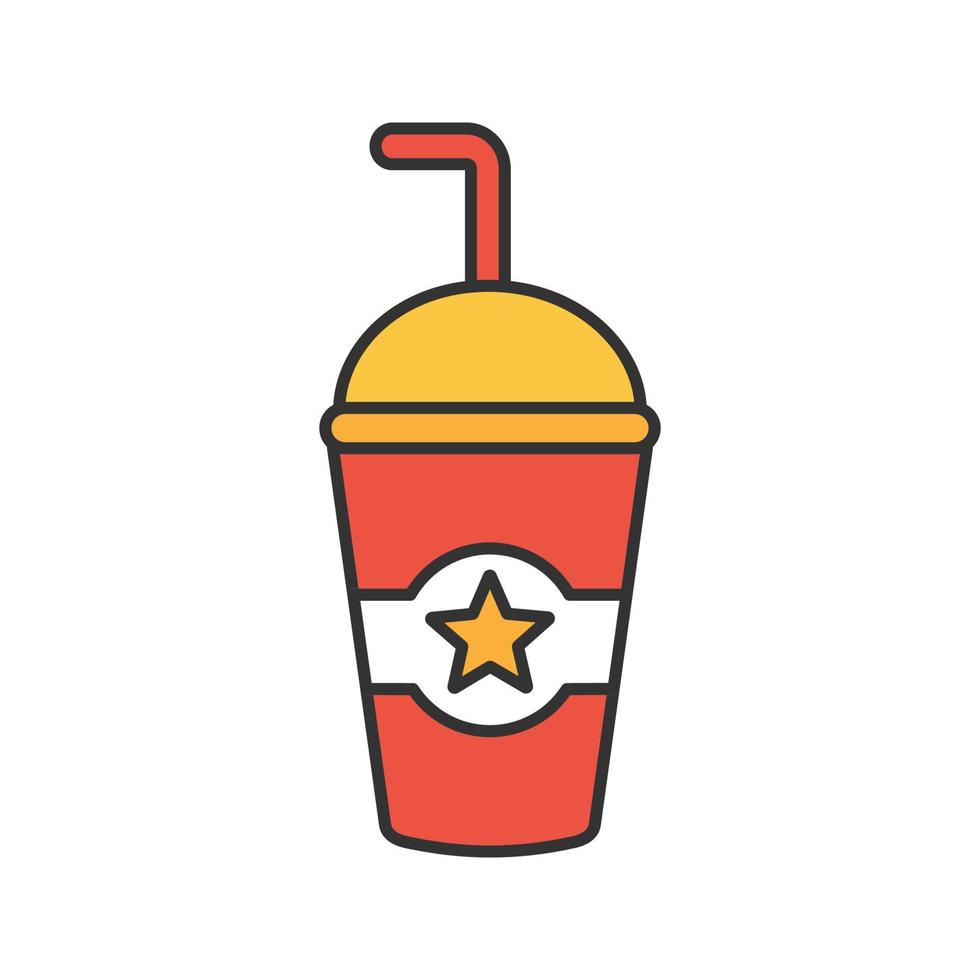 Cinema cold drink color icon. Disposable paper or plastic cup with star. Isolated vector illustration