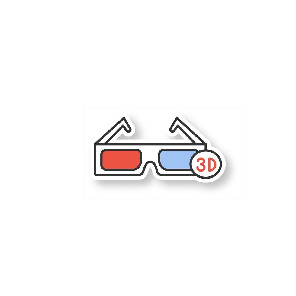 3D glasses patch. Polarized anaglyph glasses. Color sticker. Vector isolated illustration