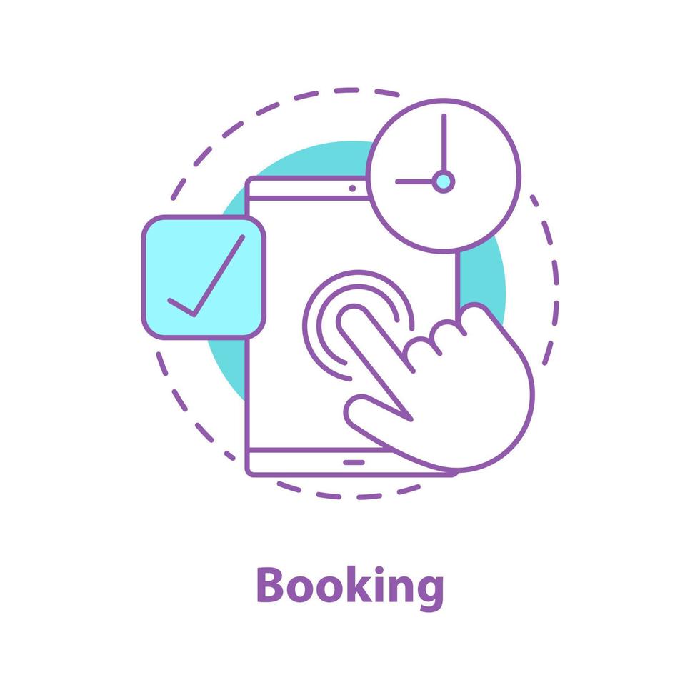 Booking concept icon. Digital planner idea thin line illustration. Tablet PC apps. Vector isolated outline drawing