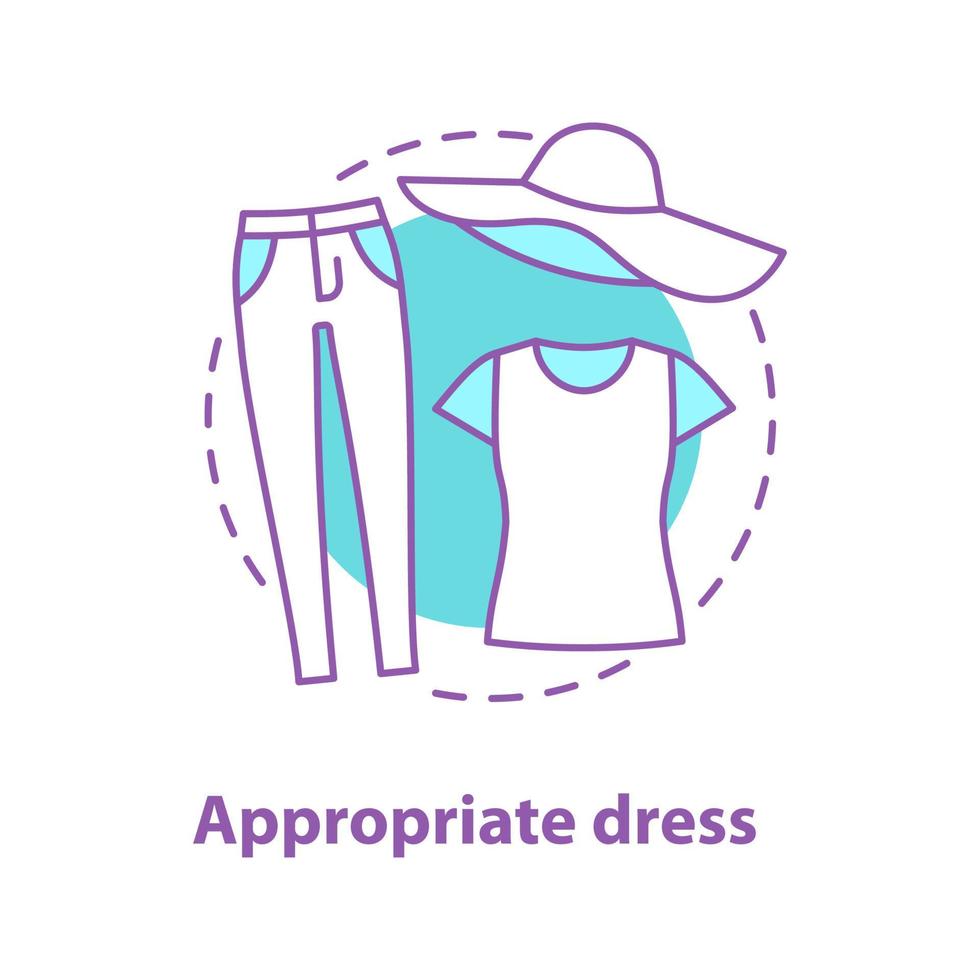 icono de concepto de estilo informal. ilustración de línea delgada de idea de vestido apropiado. ropa cómoda. jeans, camiseta y sombrero para el sol. dibujo de contorno aislado vectorial vector