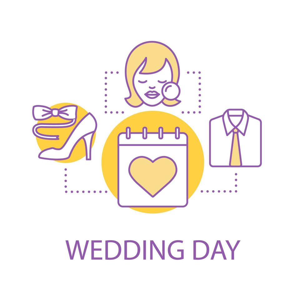 Wedding day preparation concept icon. Holiday dress and makeup idea thin line illustration. Vector isolated outline drawing