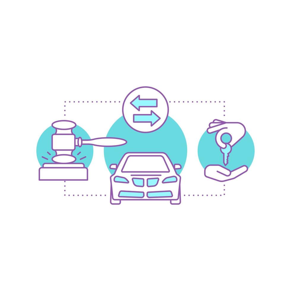 Division of property concept icon. Chattel auction. Car buying, rent or sale. Vector isolated outline drawing