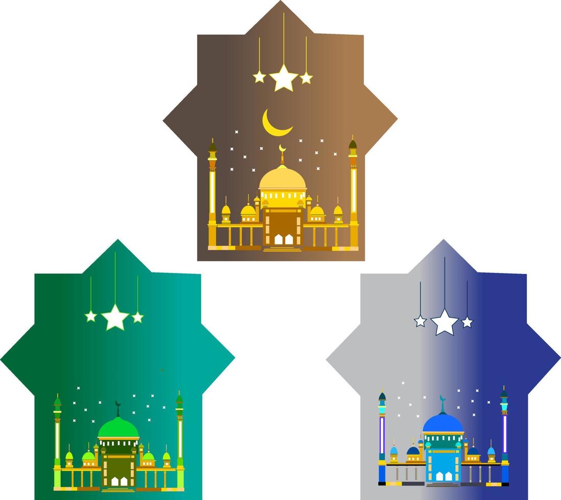 The concept of the eid al adha mosque with minimalist icons.Eid al-adha typography. Textured paper with crescent moon and mosque with religious elements. vector