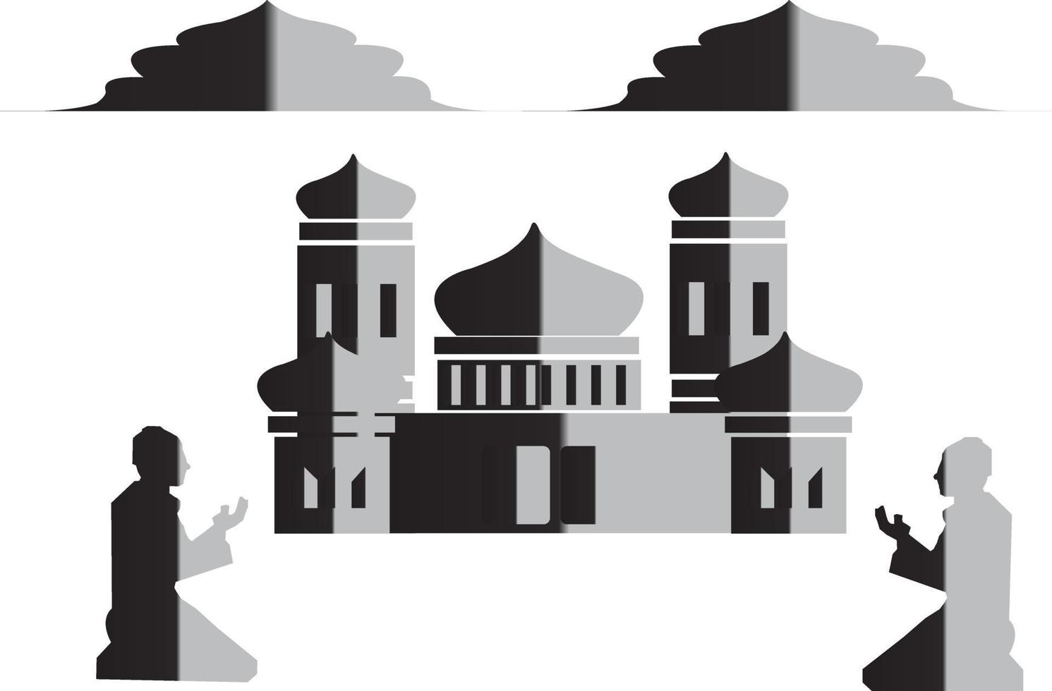 Mosque icon and people praying eid al adha event. vector
