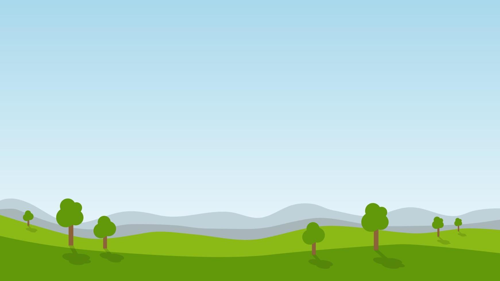 landscape cartoon scene with green hill and tree vector