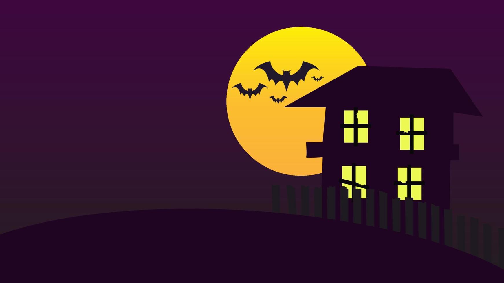 haunted house cartoon on hills with full moon in night sky vector