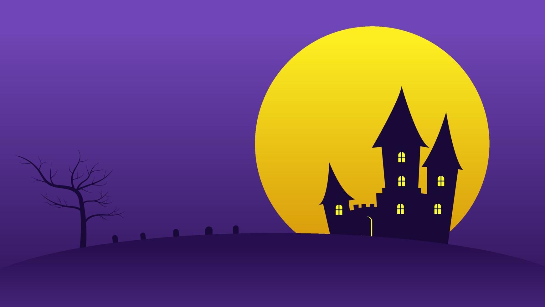 haunted house cartoon on hills with full moon in night sky vector