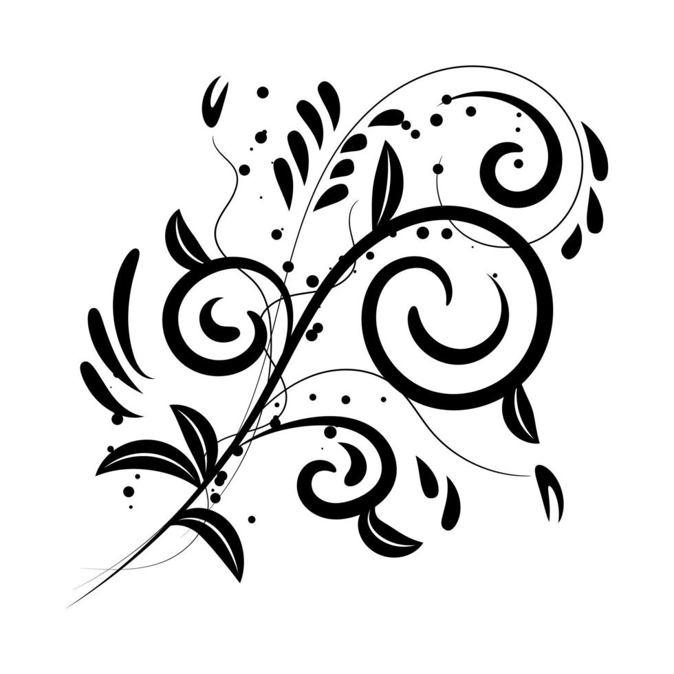 Remolino ornamento floral dibujado a mano aislado sobre fondo blanco. vector