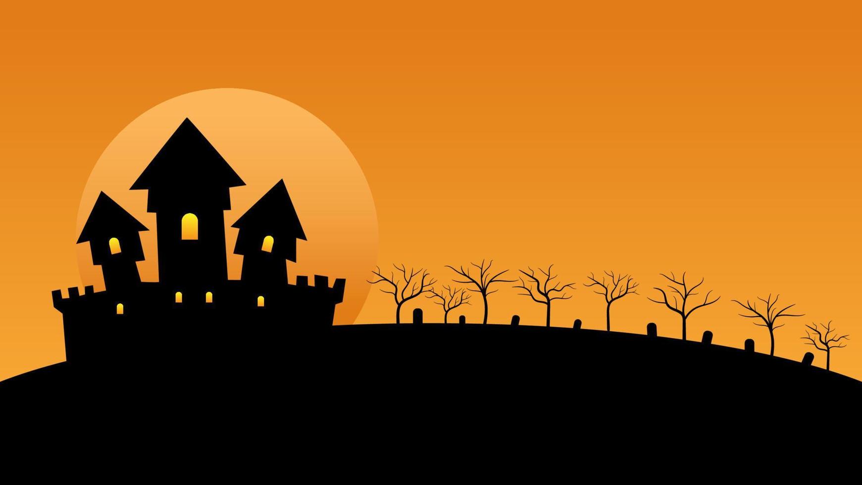 haunted castle cartoon with full moon in night sky vector