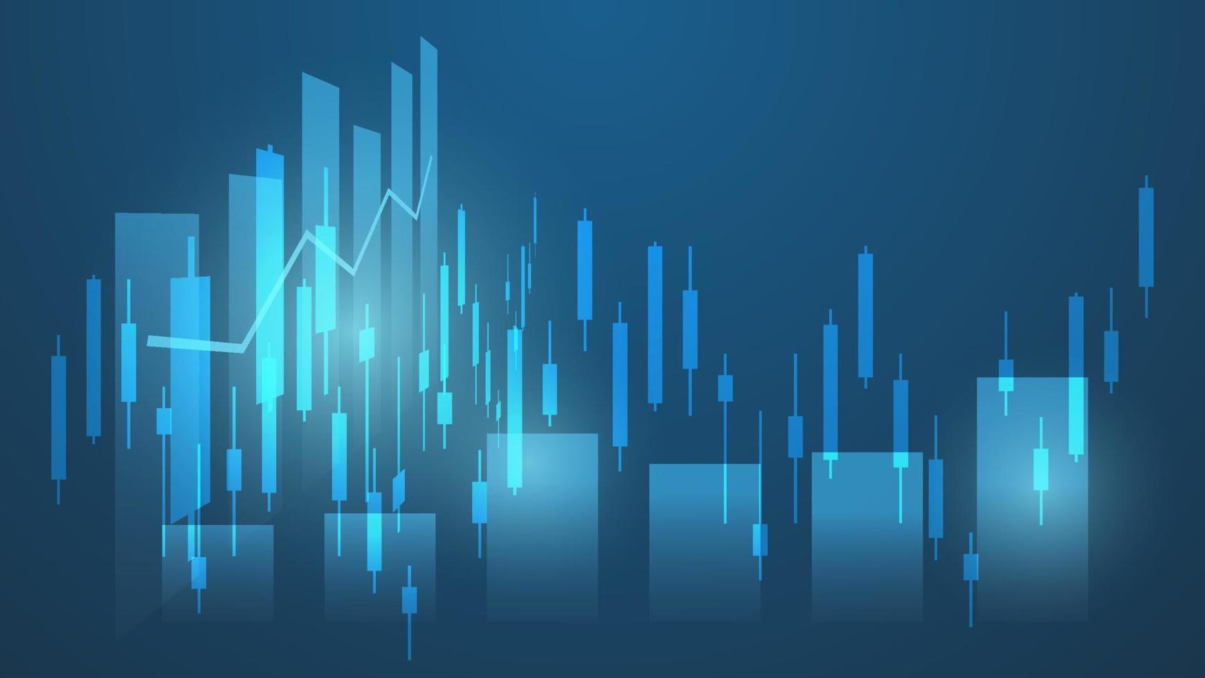 las estadísticas de negocios financieros con gráfico de barras y gráfico de velas muestran el precio del mercado de valores y las ganancias efectivas en el fondo azul vector