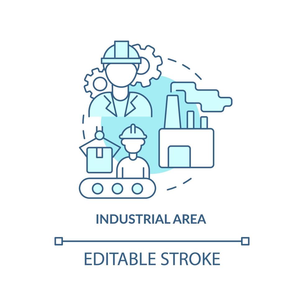 icono de concepto turquesa de zona industrial. categoría de uso de la tierra idea abstracta ilustración de línea delgada. negocio de fabricación dibujo de contorno aislado. trazo editable vector