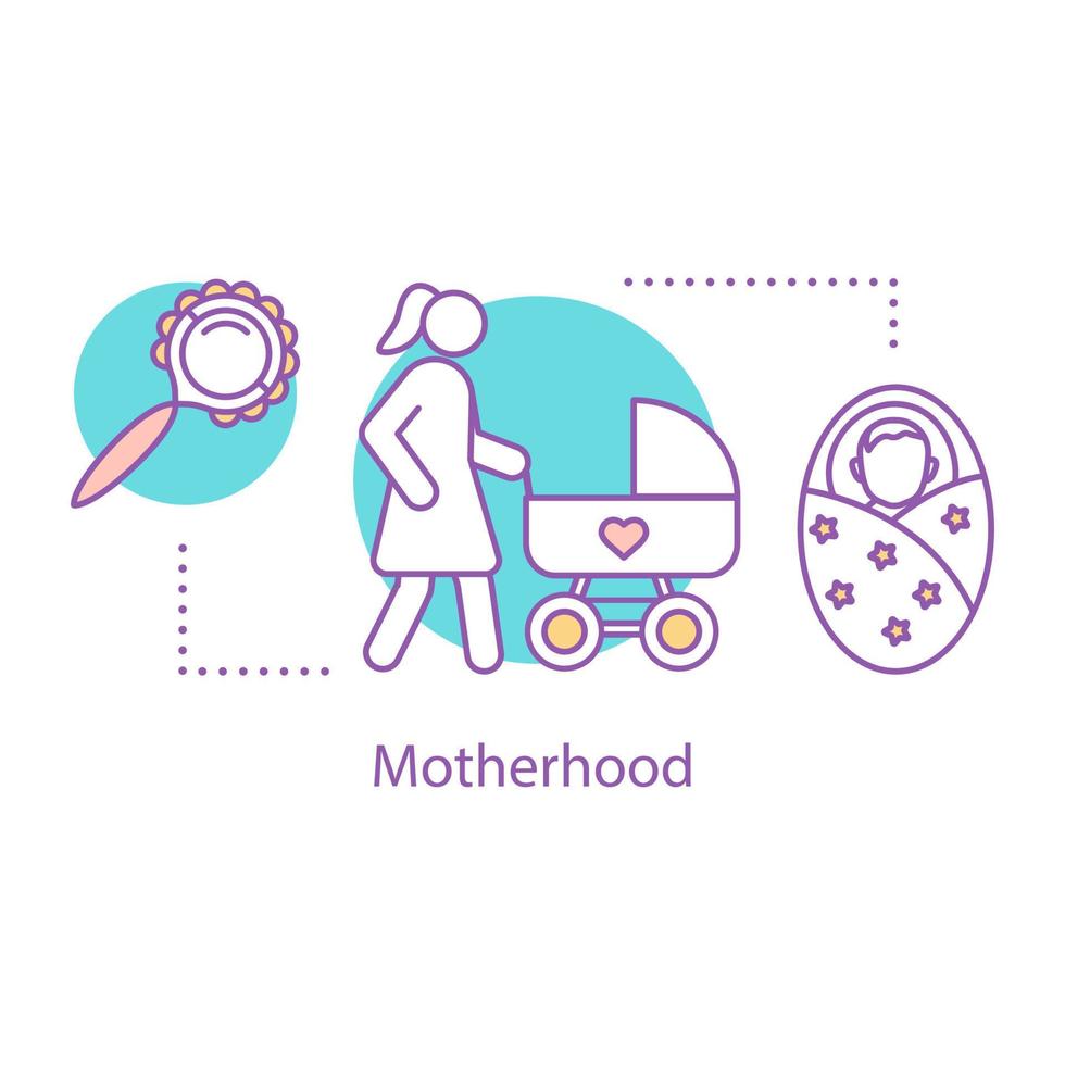 icono del concepto de maternidad. ilustración de línea delgada de idea de cuidado de niños. paternidad. madre caminando con carro de bebé. dibujo de contorno aislado vectorial vector