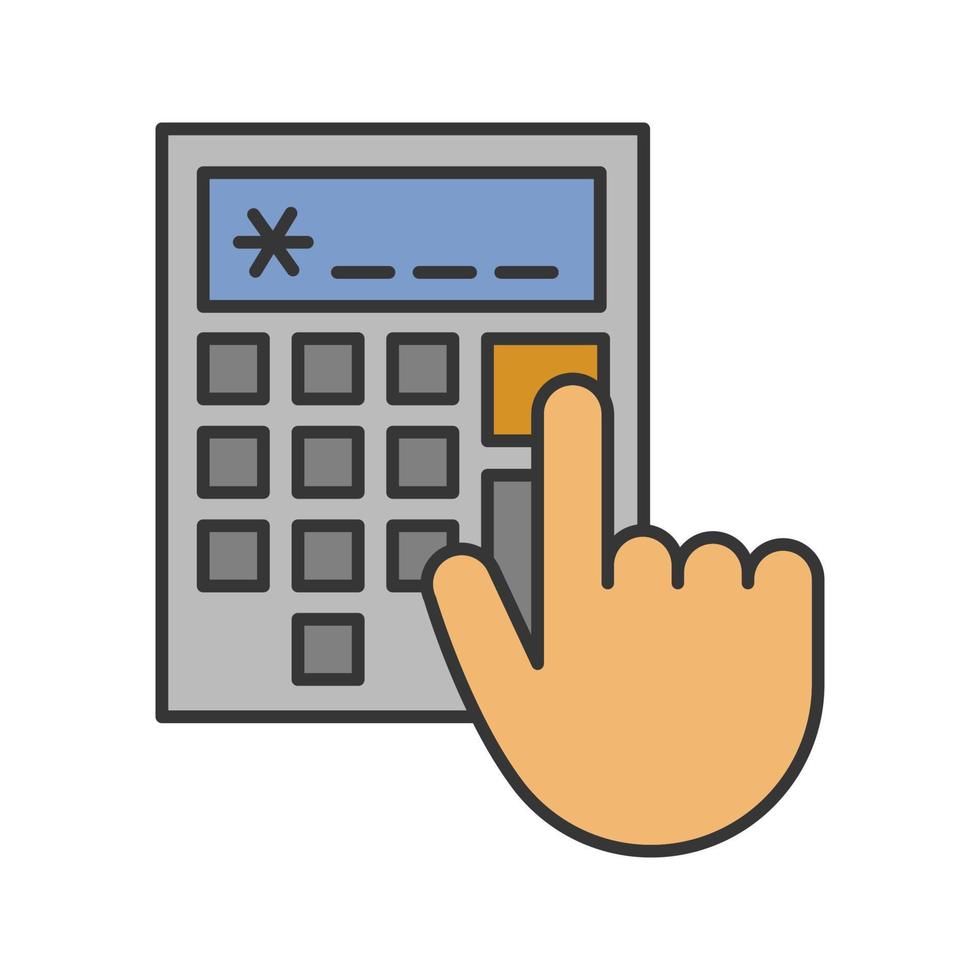 Calculator color icon. Accountant's or bookkeeper's hand. Isolated vector illustration
