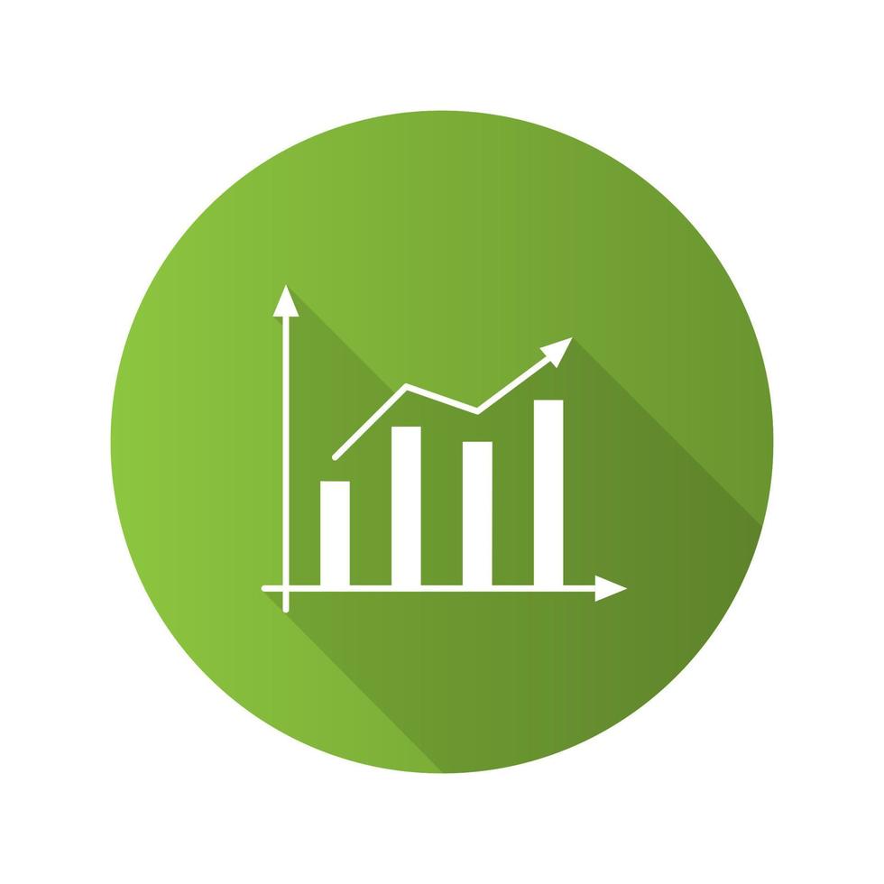 icono de glifo de sombra larga de diseño plano de estadísticas. gráfico de crecimiento del mercado. aumento de ganancias. diagrama de estadísticas. ilustración de silueta vectorial vector