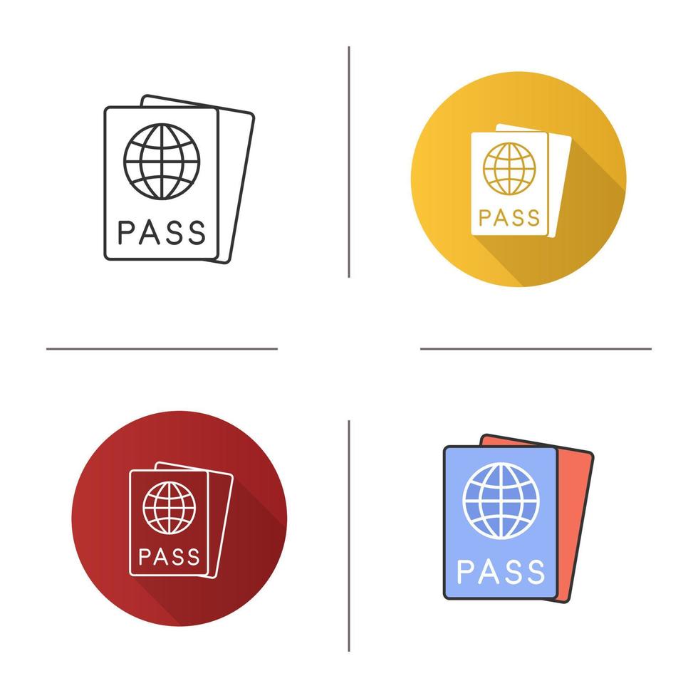 International passport icon. Identity document. Flat design, linear and color styles. Isolated vector illustrations