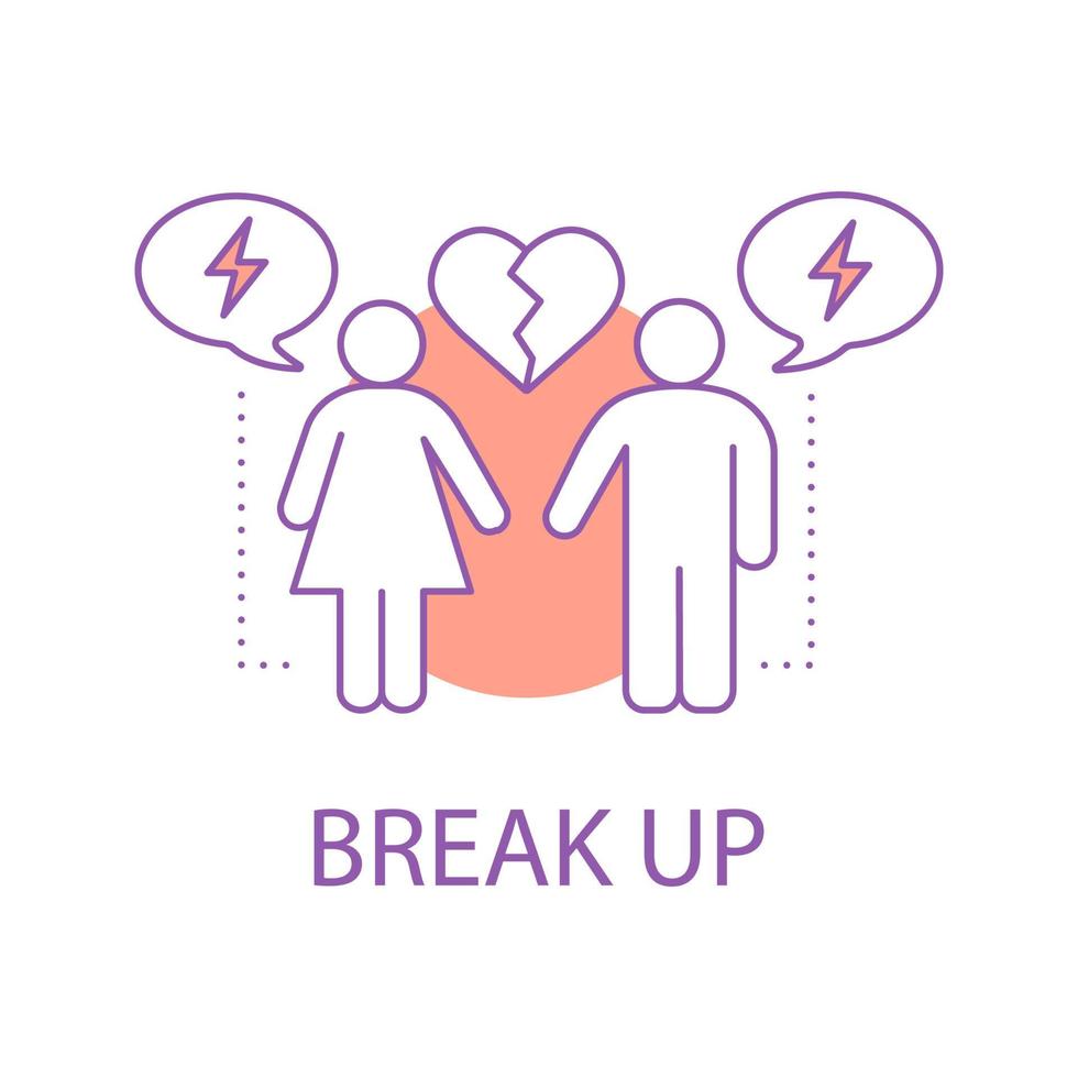 Couple break up concept icon. Relationships breakdown idea thin line illustration. Vector isolated outline drawing