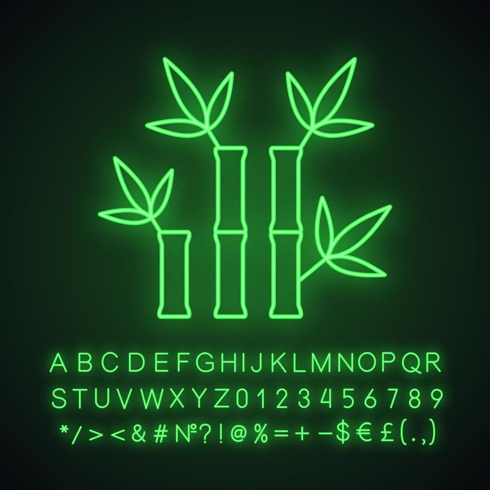 Bamboo sticks for massage neon light icon. Spa salon. Glowing sign with alphabet, numbers and symbols. Vector isolated illustration